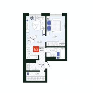 1-к квартира, вторичка, 44м2, 17/19 этаж