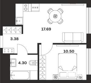 1-к квартира, строящийся дом, 36м2, 18/25 этаж
