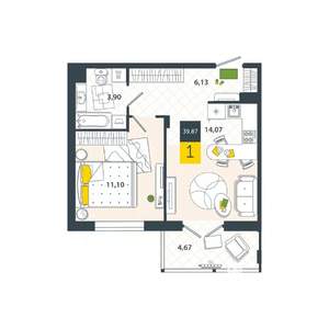 1-к квартира, вторичка, 40м2, 8/8 этаж