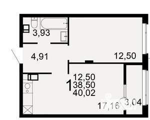 1-к квартира, вторичка, 40м2, 9/10 этаж