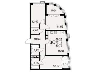 3-к квартира, строящийся дом, 81м2, 7/16 этаж