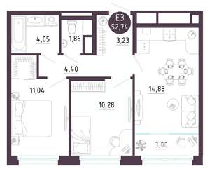 2-к квартира, вторичка, 53м2, 3/10 этаж