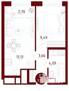 1-к квартира, вторичка, 33м2, 7/10 этаж