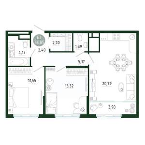 2-к квартира, строящийся дом, 66м2, 14/25 этаж