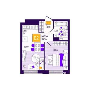 1-к квартира, вторичка, 35м2, 5/12 этаж