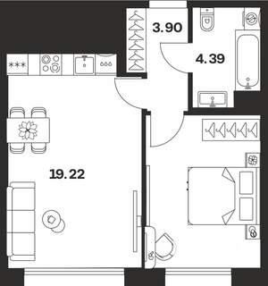 1-к квартира, вторичка, 39м2, 2/10 этаж