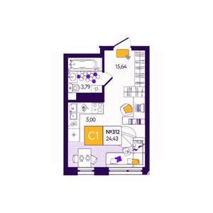 Студия квартира, вторичка, 24м2, 11/12 этаж