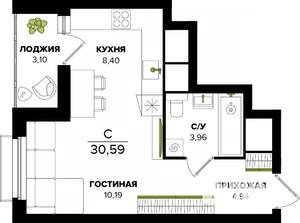 Студия квартира, вторичка, 31м2, 8/25 этаж