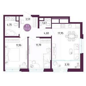 2-к квартира, вторичка, 60м2, 4/10 этаж