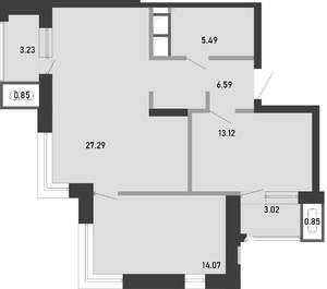 2-к квартира, строящийся дом, 75м2, 21/21 этаж