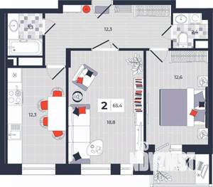 2-к квартира, строящийся дом, 65м2, 14/14 этаж