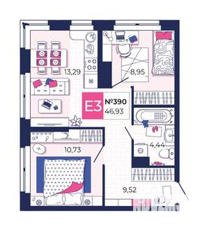 2-к квартира, вторичка, 47м2, 5/25 этаж