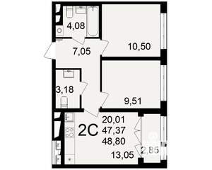 2-к квартира, вторичка, 49м2, 5/18 этаж