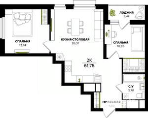 2-к квартира, вторичка, 62м2, 10/25 этаж