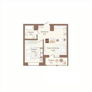 1-к квартира, строящийся дом, 37м2, 3/14 этаж