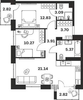 2-к квартира, вторичка, 66м2, 2/7 этаж