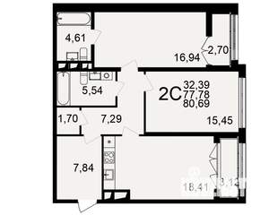 2-к квартира, вторичка, 81м2, 15/18 этаж