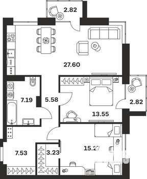 2-к квартира, вторичка, 86м2, 2/7 этаж