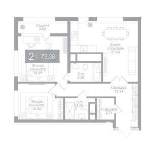 2-к квартира, вторичка, 72м2, 24/25 этаж