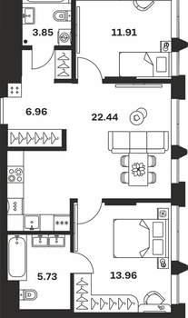 2-к квартира, вторичка, 65м2, 4/10 этаж