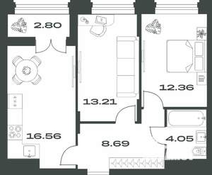 2-к квартира, вторичка, 58м2, 6/15 этаж
