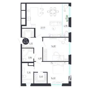 2-к квартира, строящийся дом, 85м2, 7/8 этаж