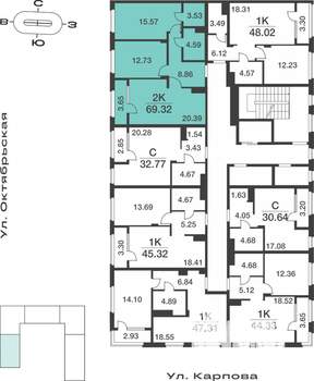 2-к квартира, вторичка, 69м2, 4/9 этаж
