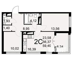 2-к квартира, вторичка, 59м2, 25/25 этаж