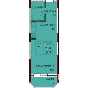 Студия квартира, строящийся дом, 33м2, 2/17 этаж