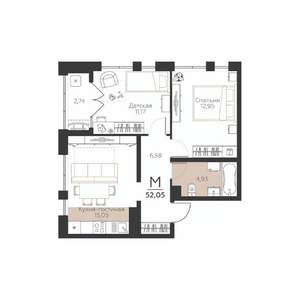 2-к квартира, вторичка, 52м2, 4/5 этаж