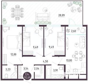 3-к квартира, вторичка, 93м2, 1/10 этаж