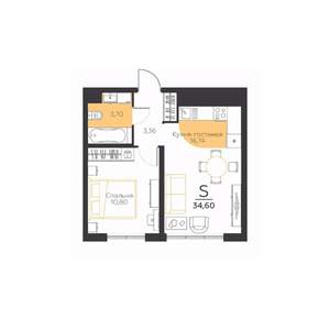 1-к квартира, строящийся дом, 35м2, 3/5 этаж
