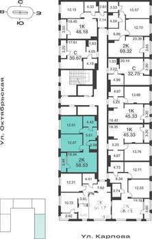 2-к квартира, вторичка, 59м2, 9/9 этаж