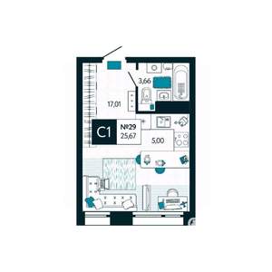 Студия квартира, вторичка, 26м2, 3/15 этаж