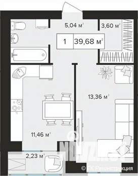 1-к квартира, вторичка, 40м2, 9/10 этаж