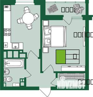 1-к квартира, строящийся дом, 43м2, 4/9 этаж