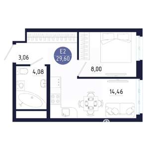 Студия квартира, строящийся дом, 30м2, 4/25 этаж