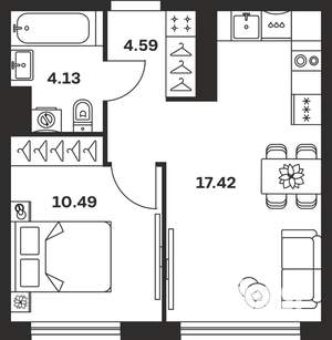 1-к квартира, вторичка, 37м2, 4/15 этаж