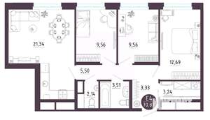 3-к квартира, вторичка, 71м2, 9/10 этаж