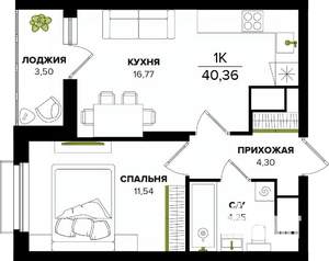 1-к квартира, вторичка, 40м2, 22/25 этаж