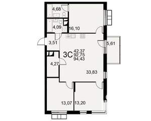 3-к квартира, строящийся дом, 93м2, 6/11 этаж