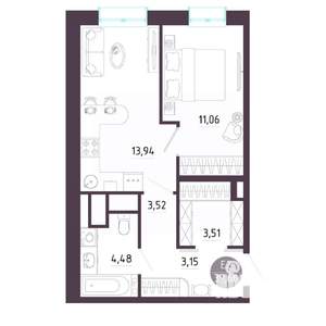 1-к квартира, строящийся дом, 40м2, 7/10 этаж