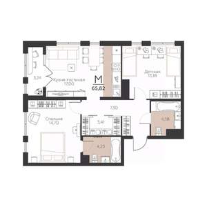 2-к квартира, строящийся дом, 66м2, 3/5 этаж