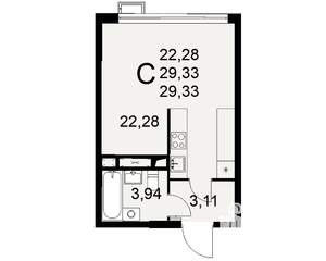 1-к квартира, строящийся дом, 29м2, 1/16 этаж