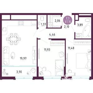 2-к квартира, вторичка, 61м2, 10/10 этаж