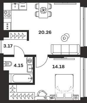 1-к квартира, вторичка, 42м2, 8/10 этаж