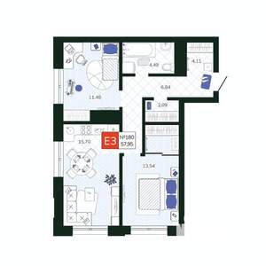 2-к квартира, вторичка, 58м2, 18/19 этаж