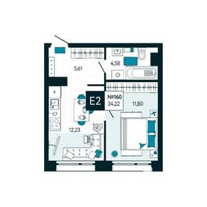 1-к квартира, вторичка, 34м2, 14/15 этаж