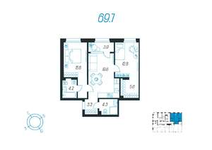 2-к квартира, вторичка, 70м2, 13/24 этаж