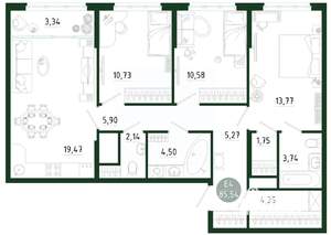 3-к квартира, строящийся дом, 86м2, 16/25 этаж